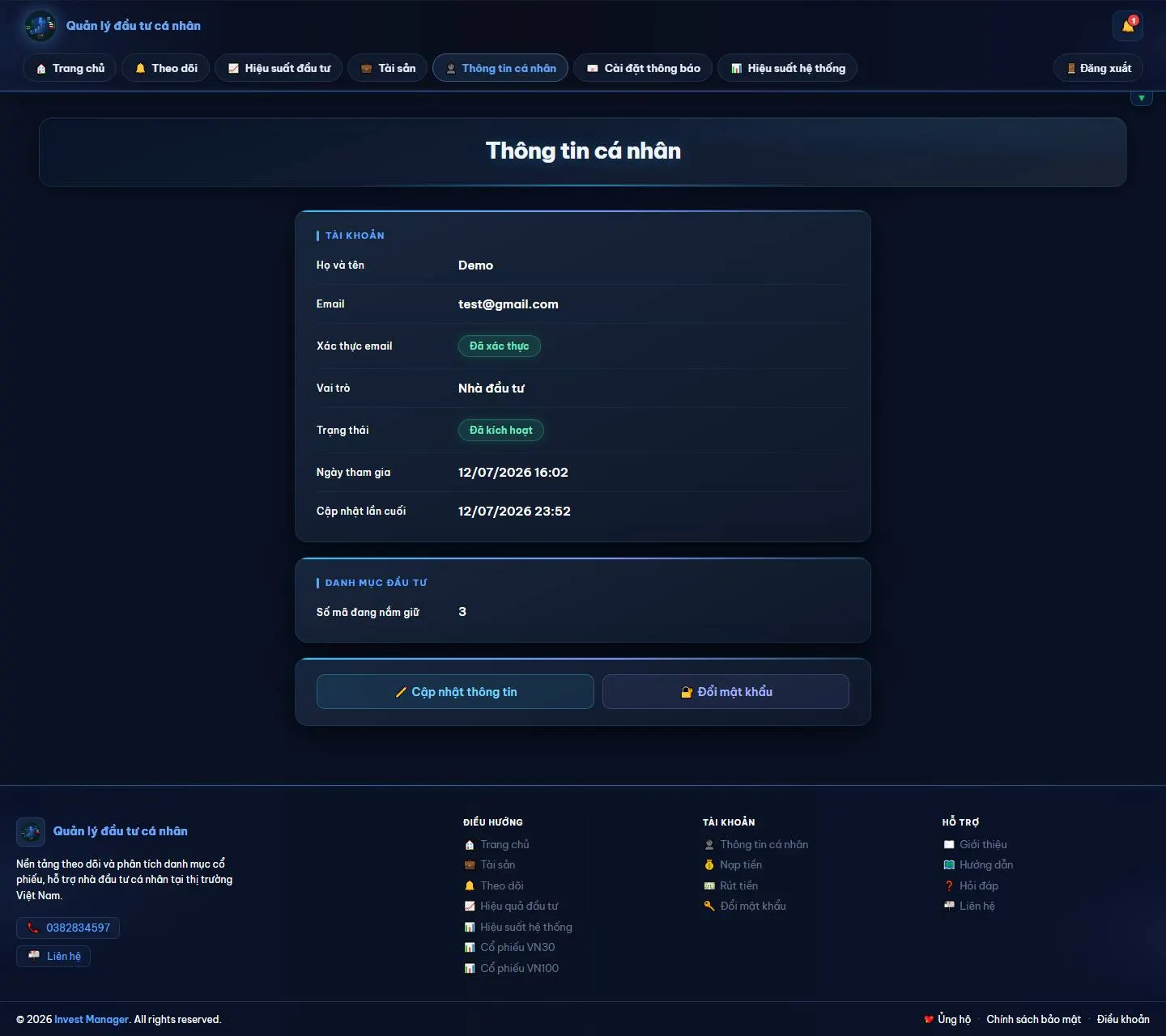 Giao diện màn hình profile